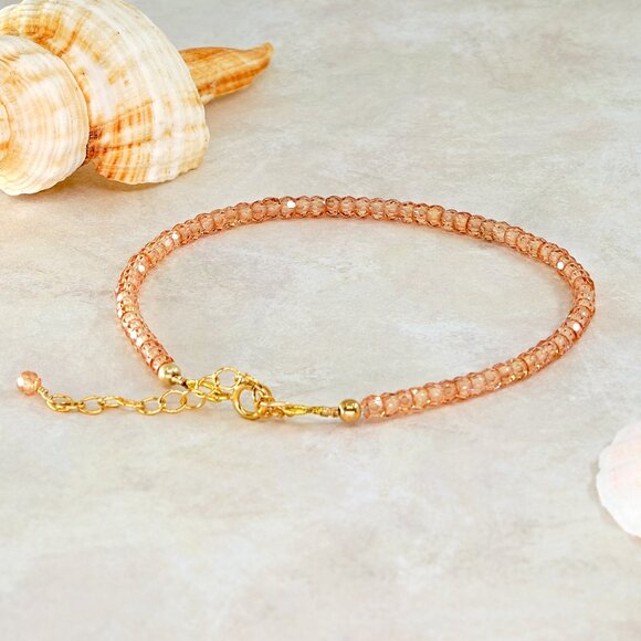 Dainty Champagne Zircon Gemstone Bracelet, 14k Gold Filled, Perfect for Gifting - Picture 5 of 11